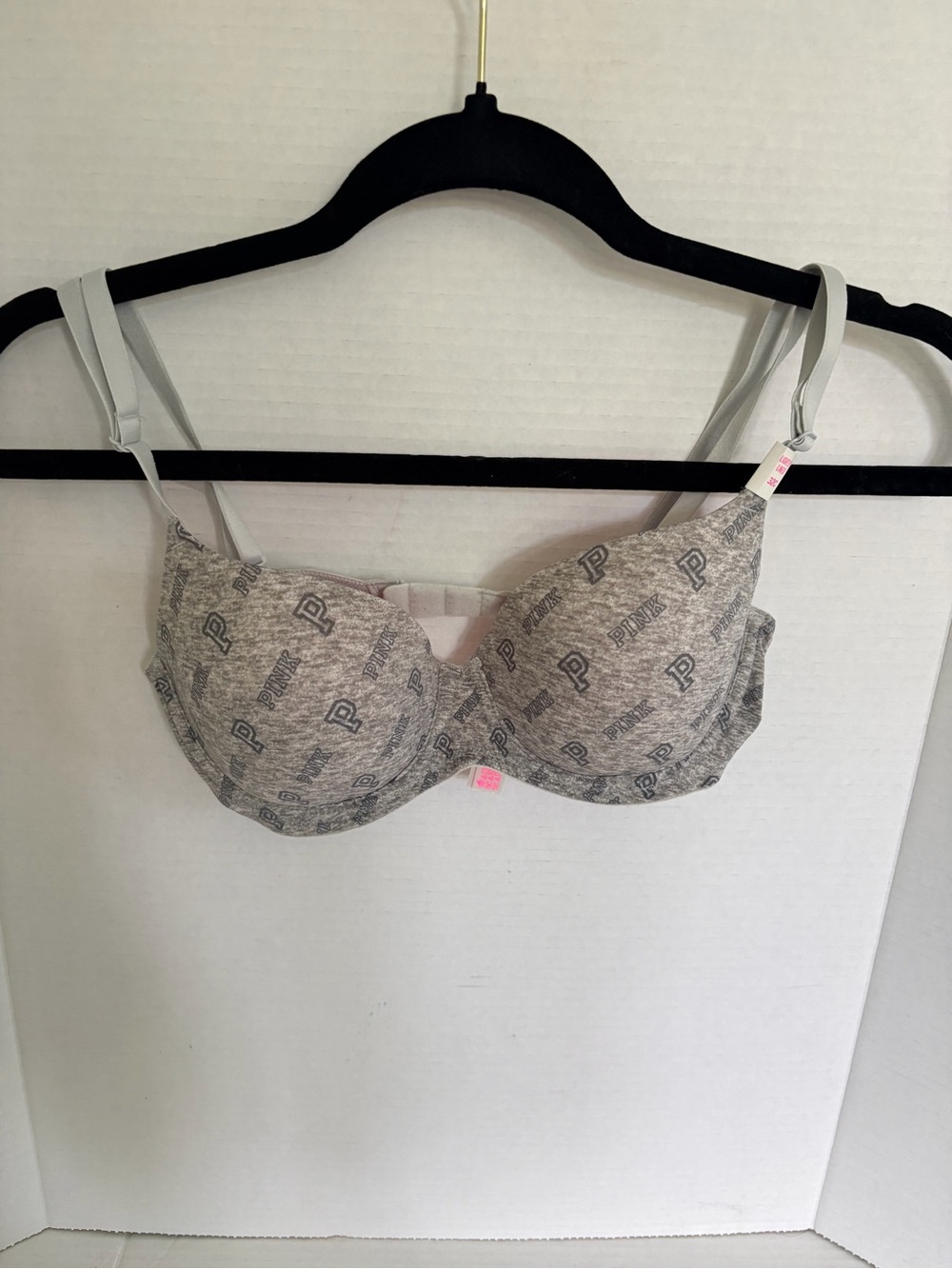 NWT PINK Victoria's Secret Heather Gray Logo T-Shirt Bra 32C